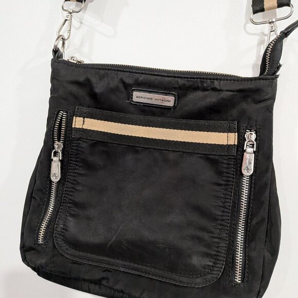 Adrienne Vittadini Crossbody Bag Purse with Woven Strap Black Beige - Picture 2 of 5